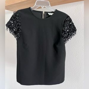 Kate Spade New York Black Top with Sequin Sleeves Size 8